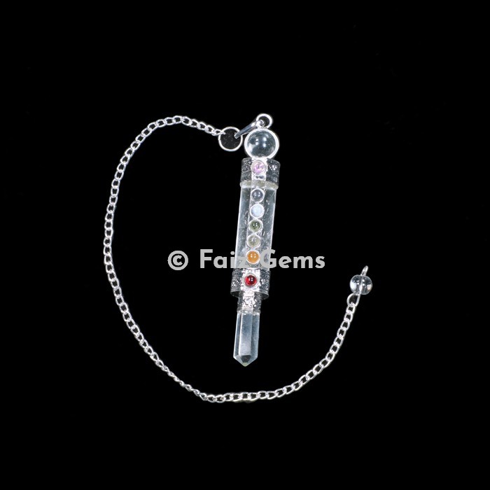 40mm Gemstone crystal healing point Metaphysical Chakra Reiki pendulum 6" Chain