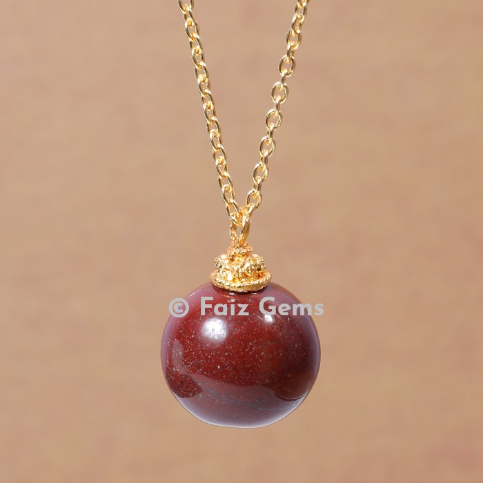 Red Jasper and Silver pendant Sphere crystal with silver and golden silver ends
