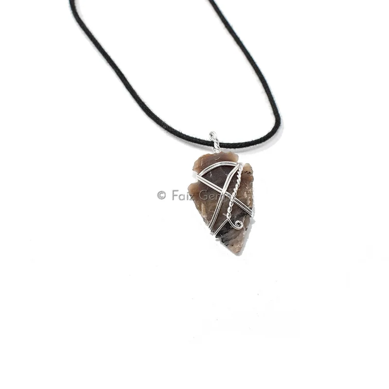 Agate Arrowhead Wire Warped Pendants
