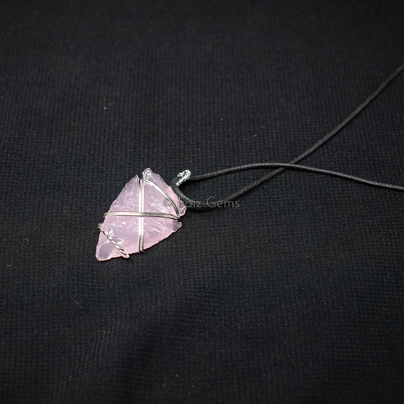 Rose Quartz Arrowheads Wire Wraped Pendants