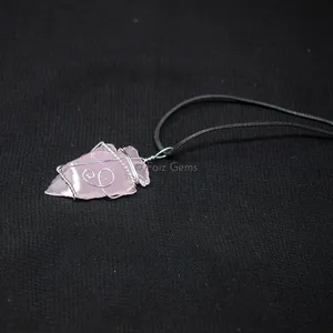 Rose Quartz Arrowheads Wire Wraped Pendants