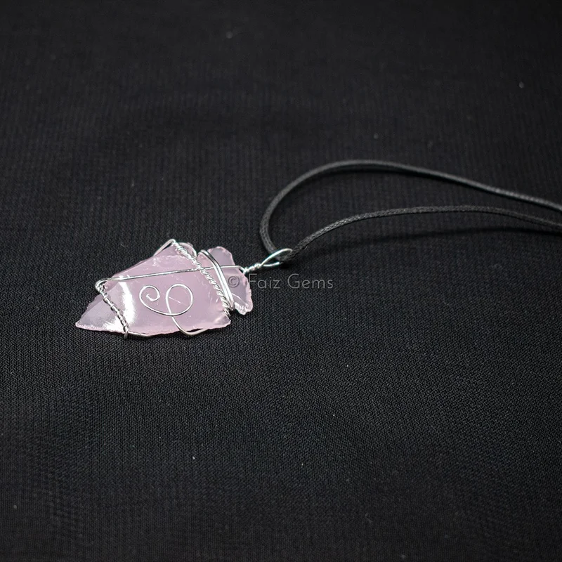Rose Quartz Arrowheads Wire Wraped Pendants