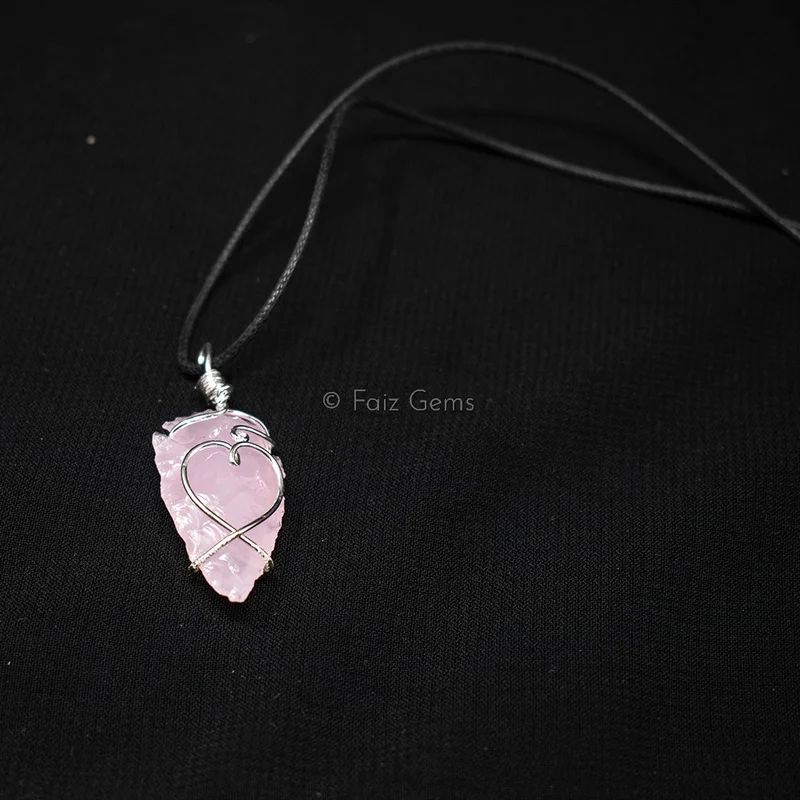 Rose Quartz Arrowheads Wire Wraped Pendants