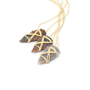 Mix Agate Arrowheads Wire Wrapped Pendants