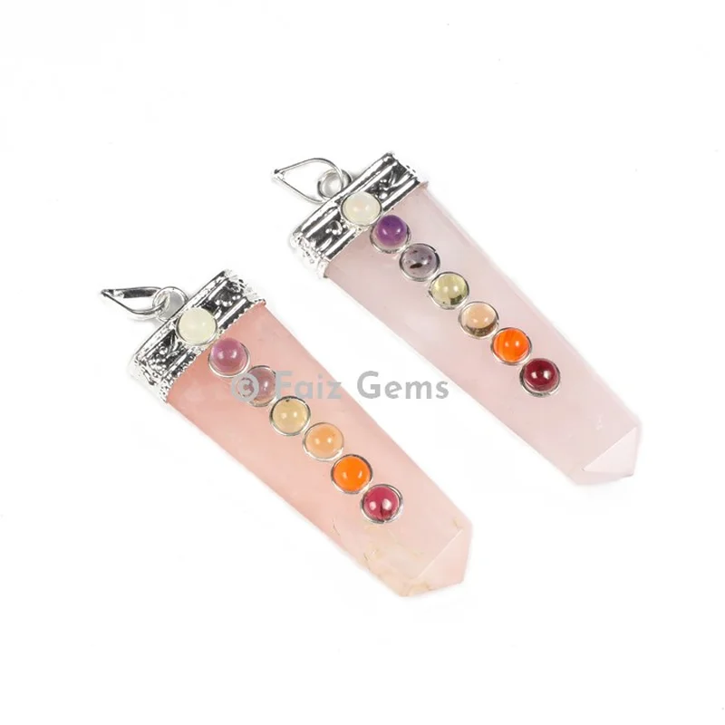 Rose Quartz Chakra Flat Pencil Pendants