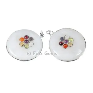 White Agate Chakra Disc Pendants