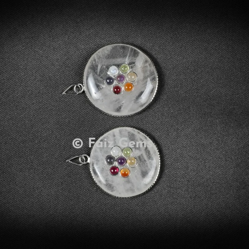 Crystal Quartz Chakra Disc Pendants