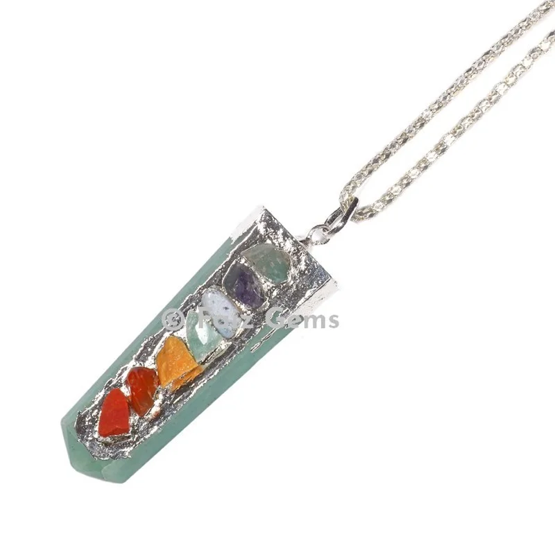 Green aventurine Chakra Flat Pencil Pendants