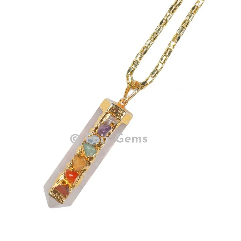 Rose Quartz Chakra Pencil Pendants