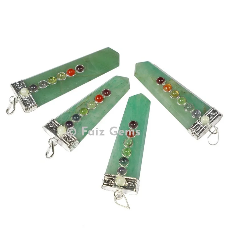 Green Aventurine Chakra Flat Pencil Pendant