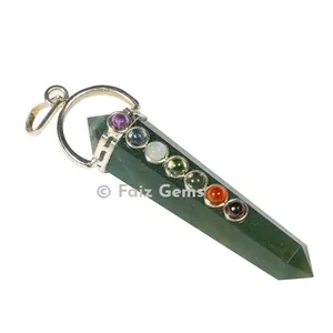 Green jade Chakra Double Point Pendants