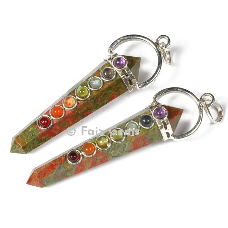 Unakite Chakra Double Point Pendants