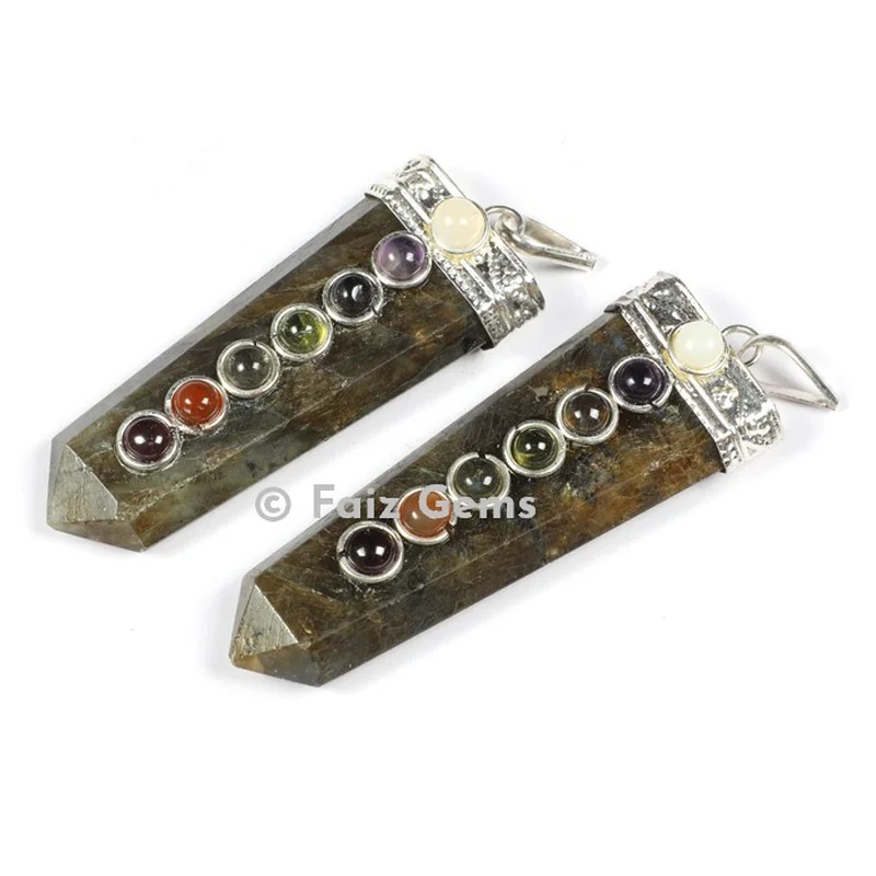 Labradorite Chakra Flat Pencil Pendants