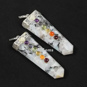 Rainbow Moonstone Chakra Flat Pencil Pendants