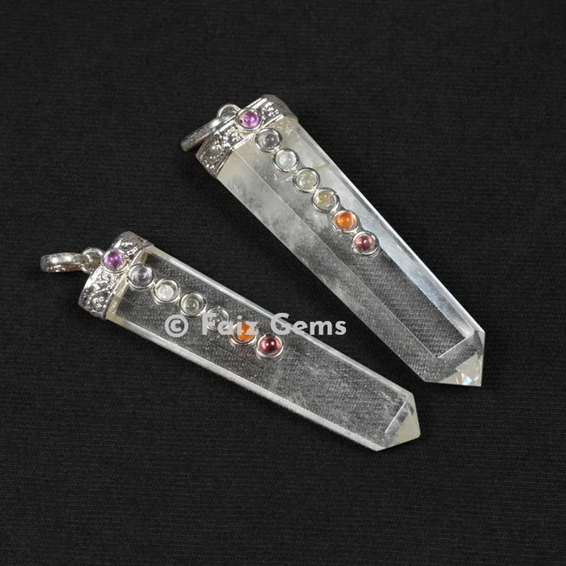 Crystal Quartz Healing Chakra Pencil Pendants