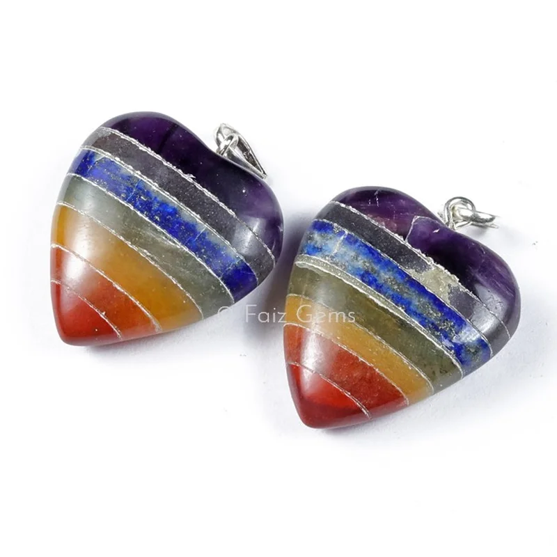 Bonded Seven Chakra Puffy Heart Shape Pendants