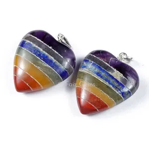 Bonded Seven Chakra Puffy Heart Shape Pendants