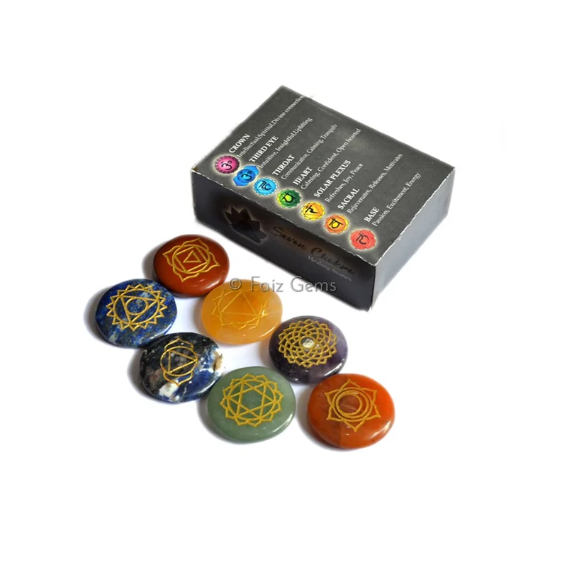Engraved Seven Chakra Set With Black Colured Box