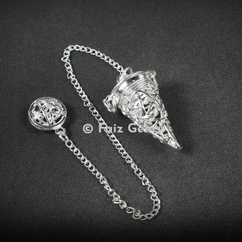Openable Silver Pentagram Cage Metal Pendulum