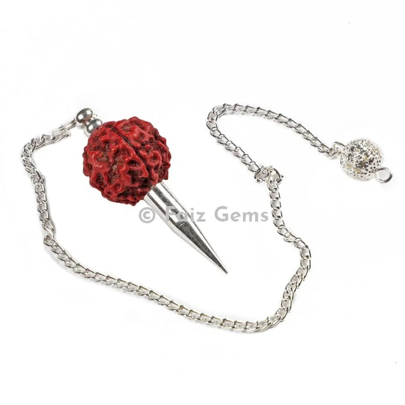 Pointed Silver with Rudraksha Metal Pendulum