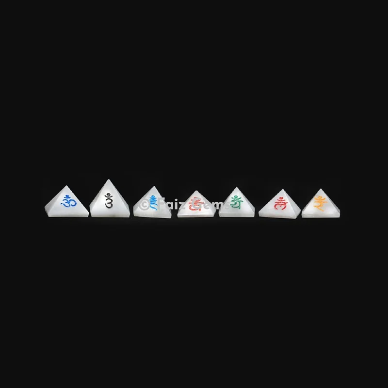 White Stone Chakra Sanskrit Pyramids Set