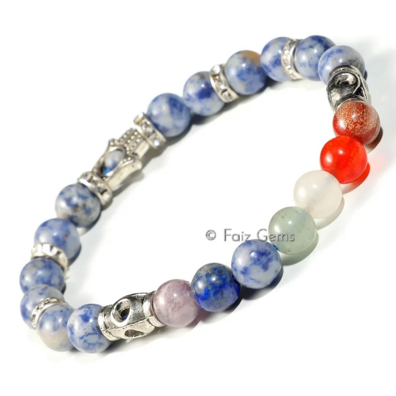 Seven chakra Hamsa Bracelet with Sodalite