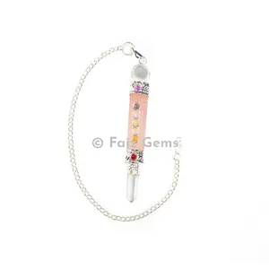 Rose Quartz Chakra Pencil Pendulum with Silver Chain