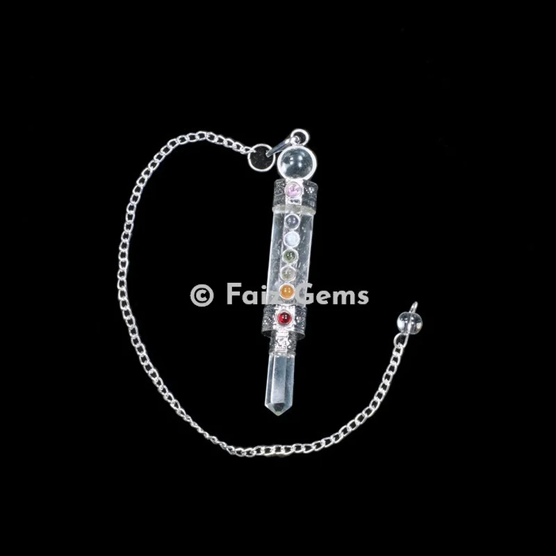 Crystal Seven Chakra Pendulum with Silver Chain