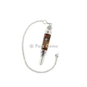 Tiger Eye Seven Chakra Pendulum with Silver Chain