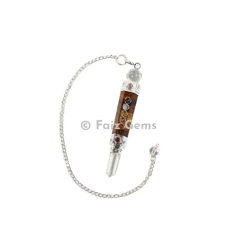 Tiger Eye Seven Chakra Pendulum with Silver Chain