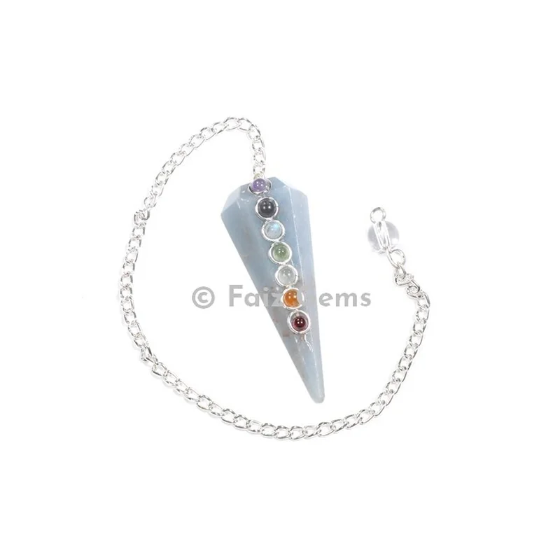 Angelite Seven Chakra Pendulum with Silver Chain