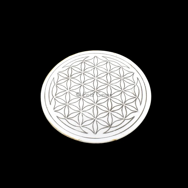 Flower of Life Engraved Wooden White Coaster