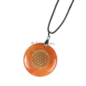 Peach Aventurine Flower of Life Wire Wrap Pendants