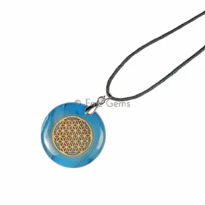 Blue Onyx Flower Of Life Pendants
