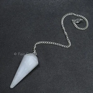 Selenite 12 Faceted Gemstone Pendulum