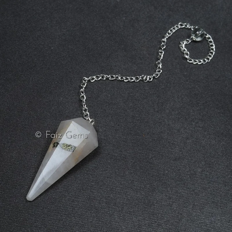 Black Rutile 12 Faceted Gemstone Pendulum