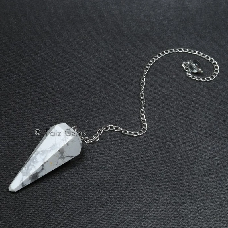 Howlite 6 Faceted Gemstone Pendulum