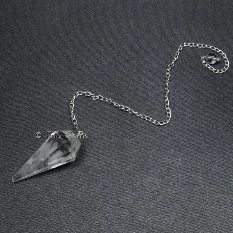 Crystal Quartz 12 Faceted Gemstone Pendulum