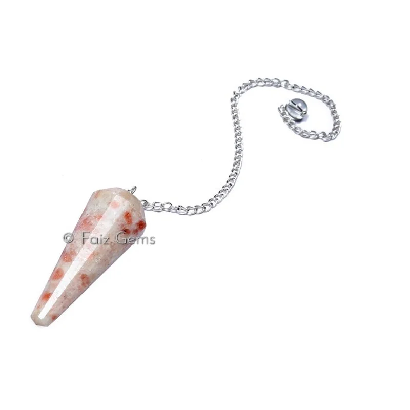 Sunstone 12 Faceted Gemstone Pendulum