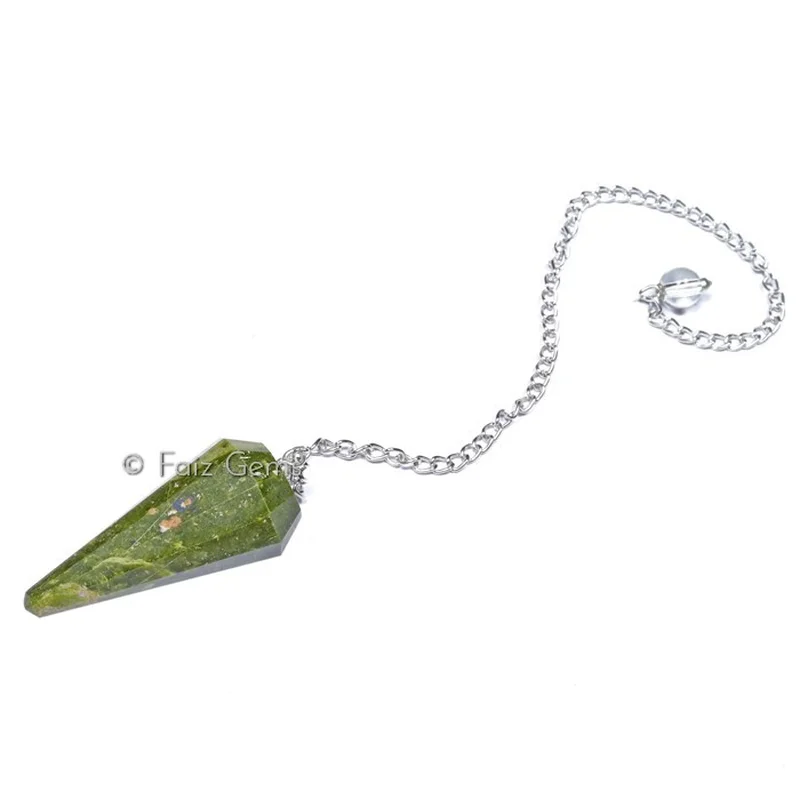 Unakite 12 Faceted Gemstone Pendulum