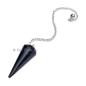 Black Agate 12  Faceted Gemstone Pendulum