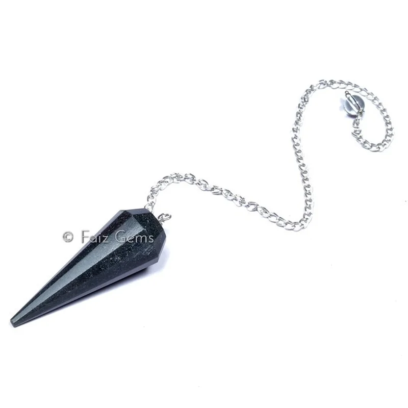 Black Obsidian 12  Faceted Gemstone Pendulum