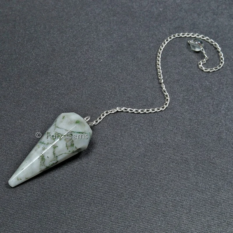 Tree Agate 6 Faceted Gemstone Pendulum