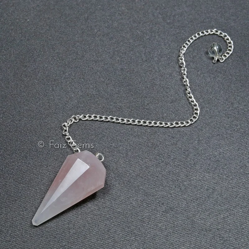 Rose Quartz 6 Faceted Gemstone Pendulum