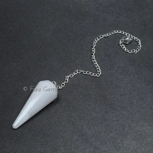 White Agate 6 Faceted Gemstone Pendulum