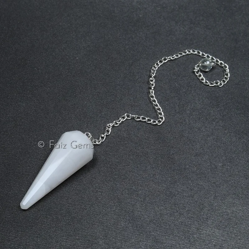 White Agate 6 Faceted Gemstone Pendulum