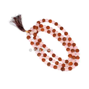 Rose Quartz with Rudraksha Japa Mala
