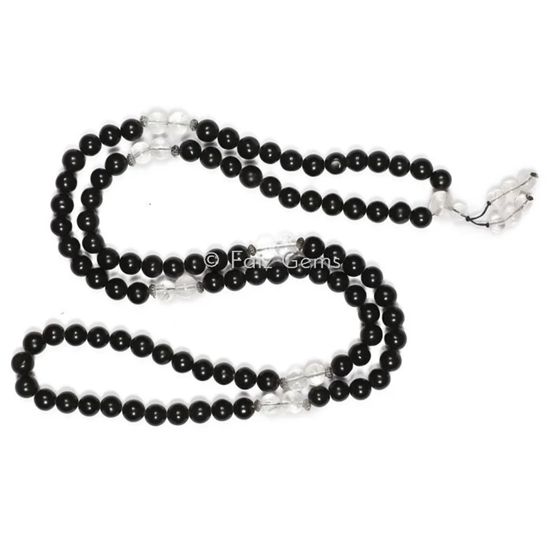 Black With Crystal Quartz Gemstone Japa Mala