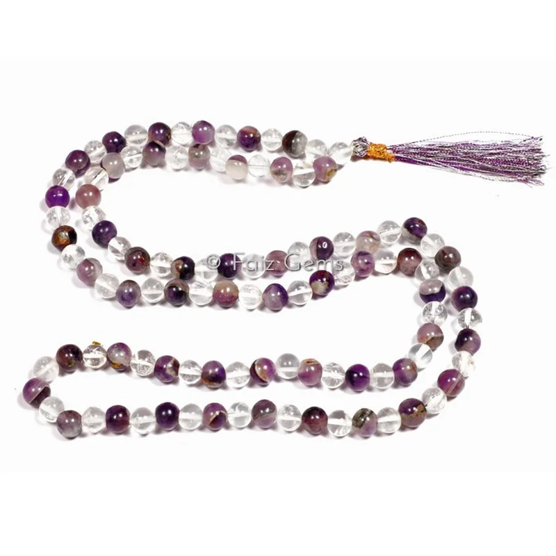 Amethyst With Crystal Quartz Gemstone Japa Mala
