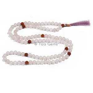 Rose Quartz Rudraksha Gemstone Mala For Prayer
